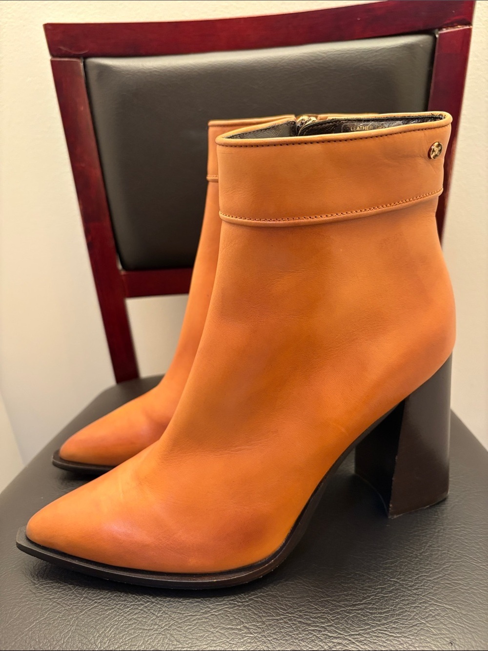 Womens Capezzani Italian Made Women's Tan Leather Ankle Booties with Block Heel